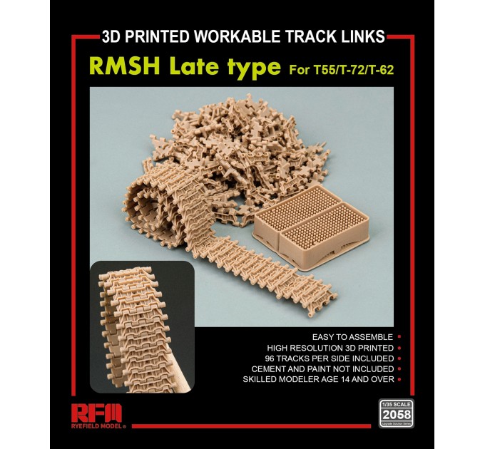 RM-2058 RMSH late type workable track links for T55/T-72/T-62 (3D printed)