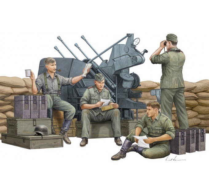 Т00432 Расчёт немецкой зенитной пушки. Сборная модель 1/35.